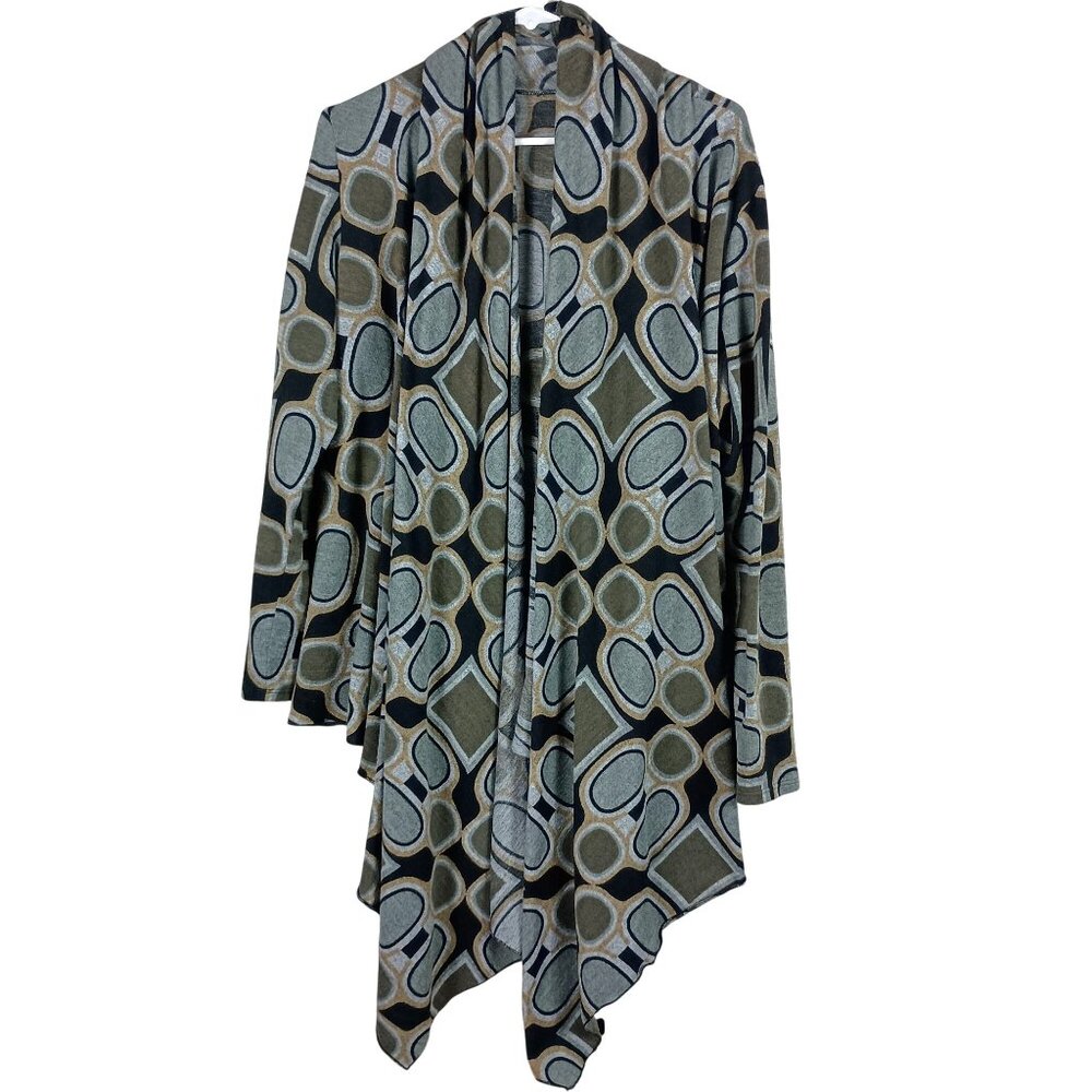 Geometric Open Front Cardigan Asymmetrical Womens XL Lagenlook Art to Wear